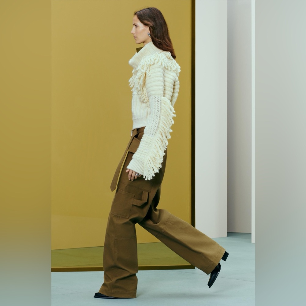 Zara SRPLS Heavy Weight Cotton Wide Leg Belted Khaki Cargo Pants 8252/222